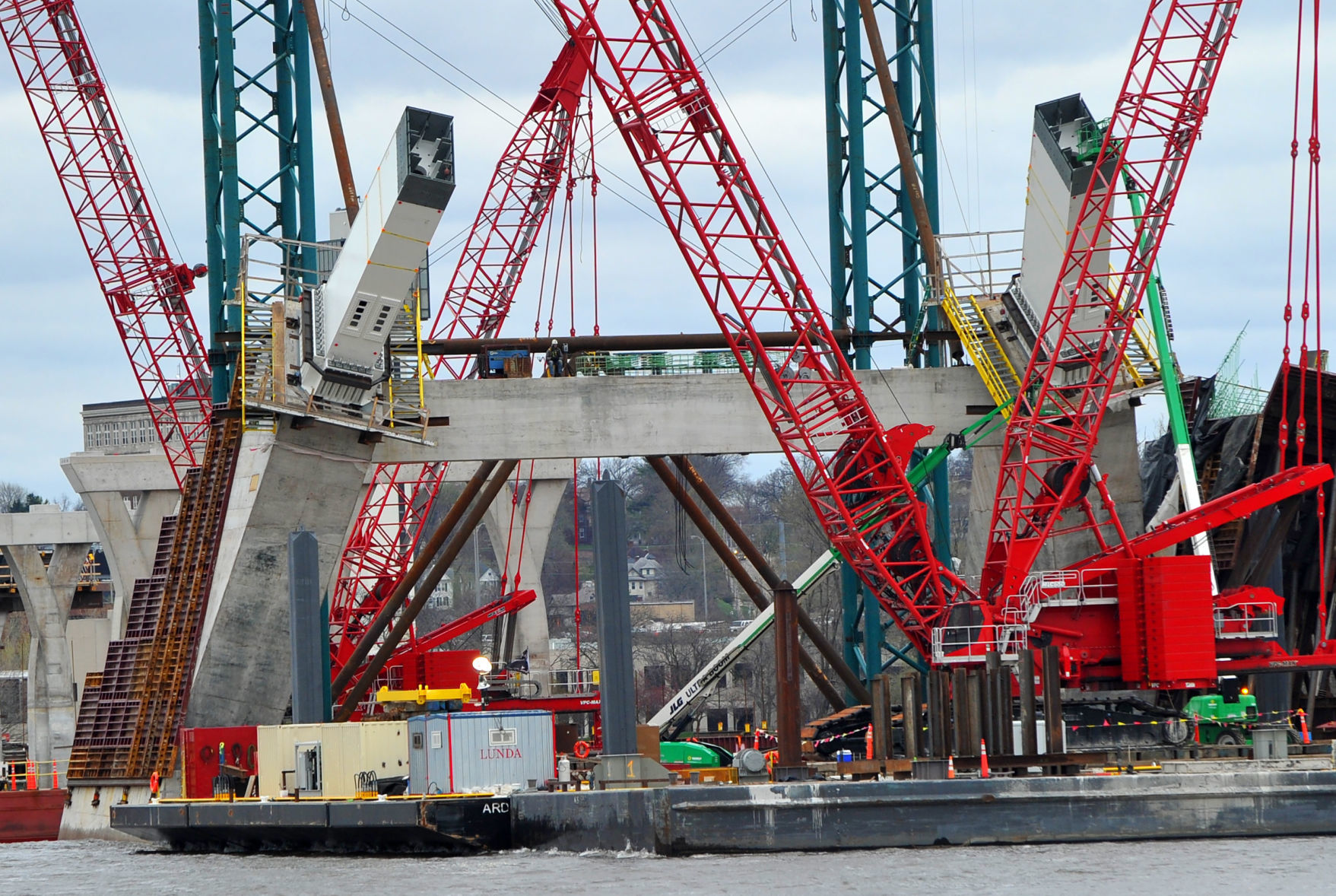 Construction and demolition work for the new Interstate 74 bridge.